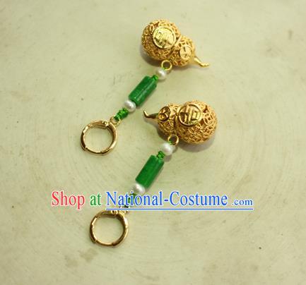 China Classical Cheongsam Golden Gourd Ear Jewelry Handmade National Jade Earrings