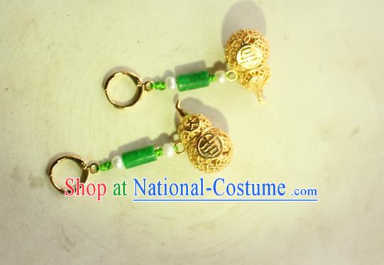 China Classical Cheongsam Golden Gourd Ear Jewelry Handmade National Jade Earrings