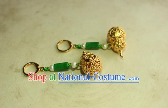 China Classical Cheongsam Golden Gourd Ear Jewelry Handmade National Jade Earrings