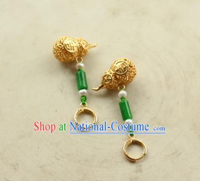 China Classical Cheongsam Golden Gourd Ear Jewelry Handmade National Jade Earrings