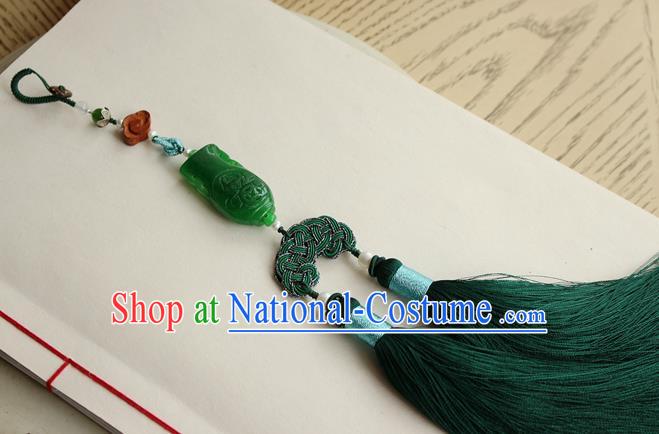 Chinese National Jade Waist Tassel Pendant Classical Qipao Dress Brooch