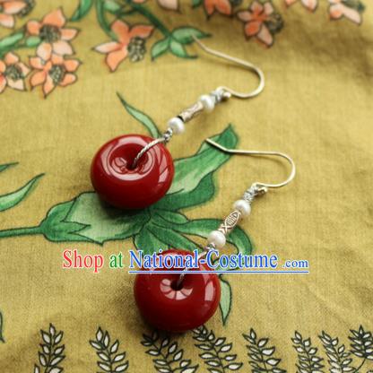 China Classical Cheongsam Silver Ear Jewelry Handmade National Red Coral Earrings