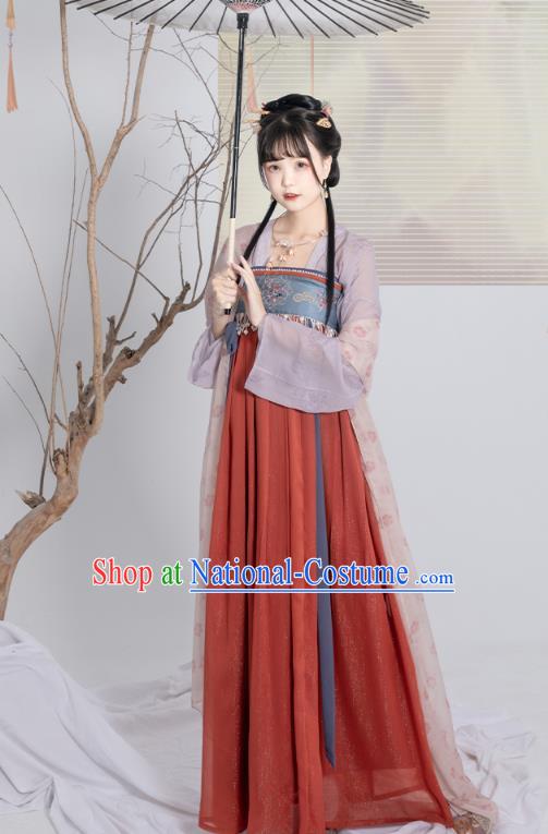 China Traditional Red Hanfu Dress Ancient Tang Dynasty Palace Princess Historical Clothing