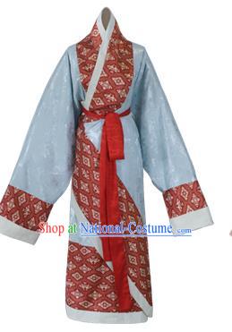 China Traditional Han Dynasty Palace Lady Blue Hanfu Dress Ancient Royal Princess Historical Clothing