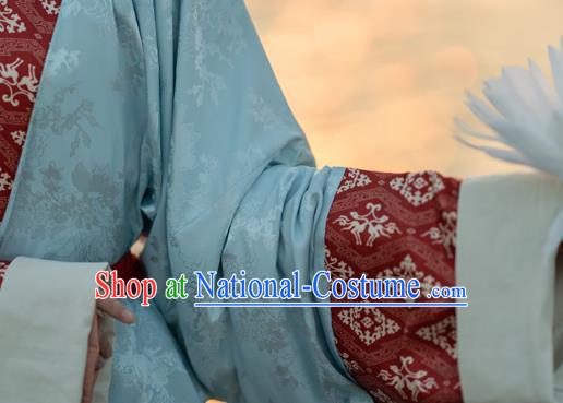 China Traditional Han Dynasty Palace Lady Blue Hanfu Dress Ancient Royal Princess Historical Clothing