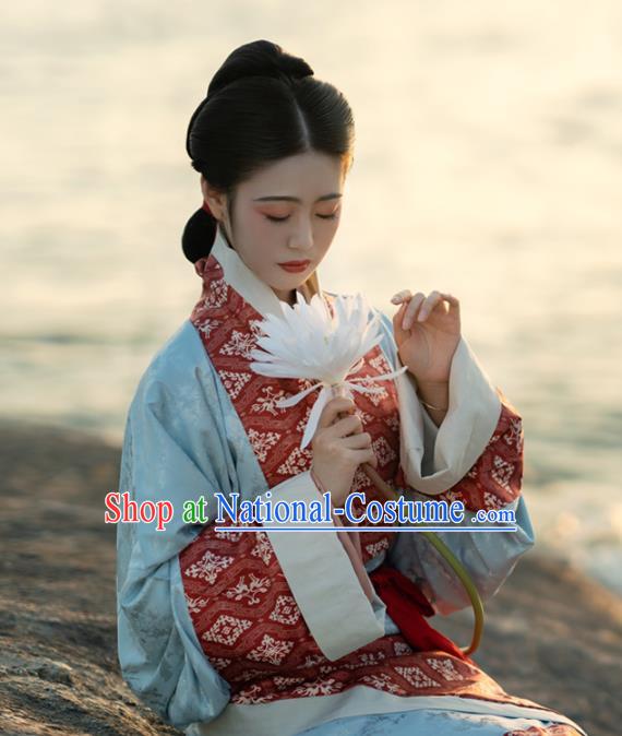 China Traditional Han Dynasty Palace Lady Blue Hanfu Dress Ancient Royal Princess Historical Clothing