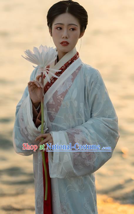 China Traditional Han Dynasty Palace Lady Blue Hanfu Dress Ancient Royal Princess Historical Clothing