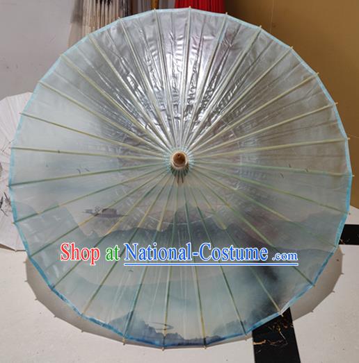 China Classical Landscape Painting Umbrellas Handmade Blue Oil Paper Umbrella Traditional Hanfu Umbrella