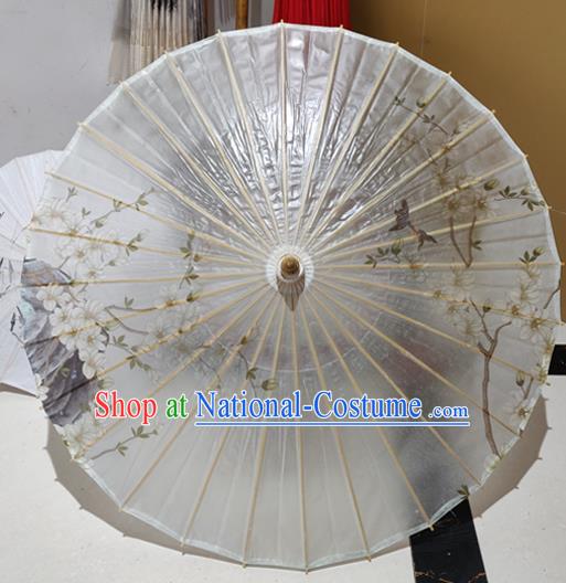 China Traditional Hanfu Umbrella Classical Mangnolia Painting Umbrellas Handmade White Oil Paper Umbrella