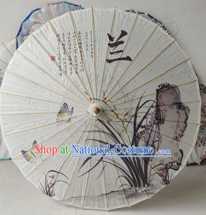 China Classical Dance Umbrellas Handmade Ink Painting Orchids Oil Paper Umbrella Traditional Hanfu Umbrella