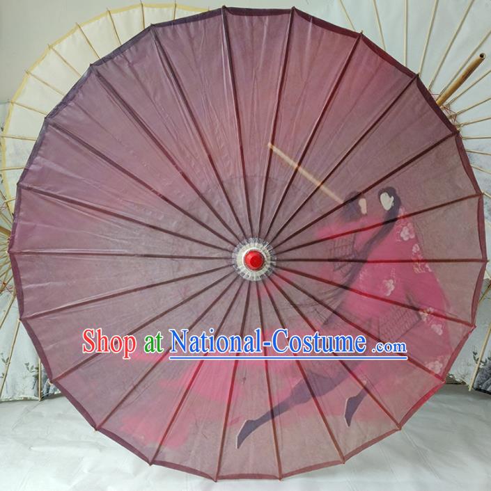 China Traditional Ancient Swordsman Umbrella Classical Dance Umbrellas Handmade Wine Red Oil Paper Umbrella