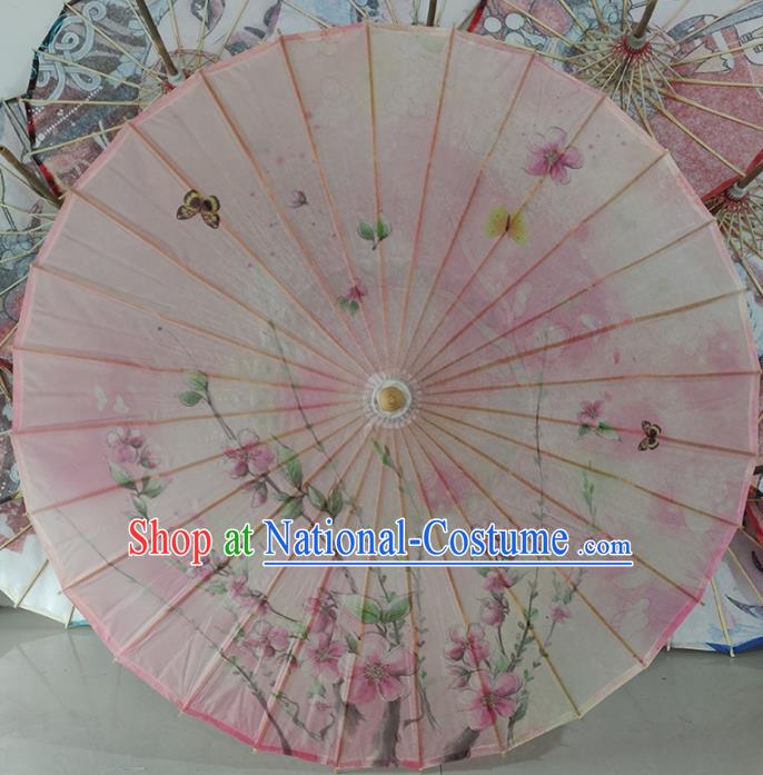 China Handmade Painting Peach Blossom Oil Paper Umbrella Traditional Hanfu Pink Oilpaper Umbrella Classical Dance Umbrellas