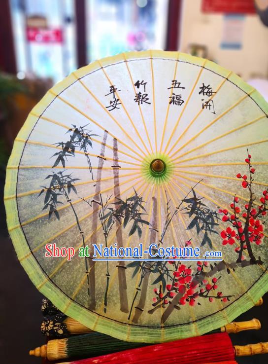 China Traditional Stage Performance Oilpaper Umbrella Hand Painting Plum Bamboo Umbrellas Classical Oil Paper Umbrella