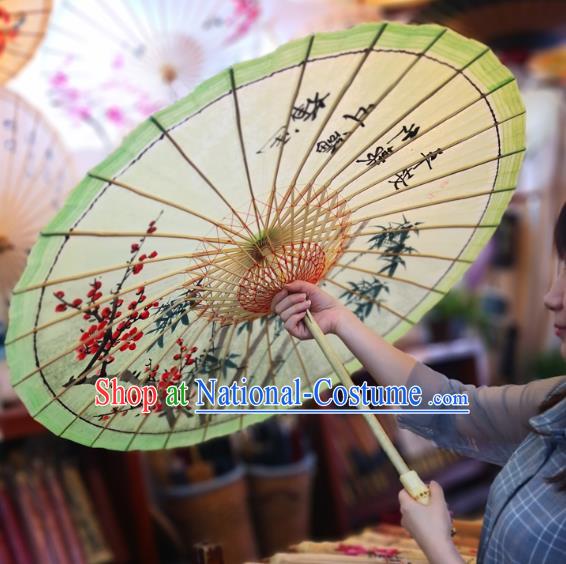 China Traditional Stage Performance Oilpaper Umbrella Hand Painting Plum Bamboo Umbrellas Classical Oil Paper Umbrella