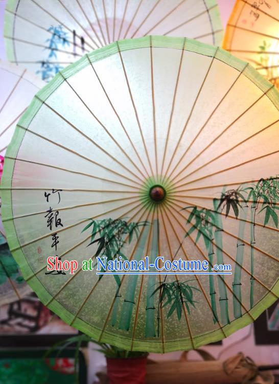 China Traditional Hanfu Oilpaper Umbrella Hand Ink Painting Bamboo Umbrella Classical Green Oil Paper Umbrella