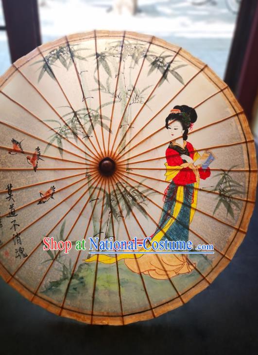 China Classical Oil Paper Umbrella Traditional Hanfu Oilpaper Umbrella Hand Ink Painting Palace Lady Umbrella