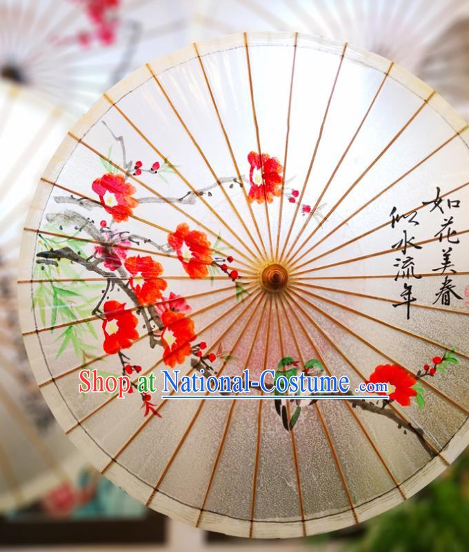 China Classical Oil Paper Umbrella Traditional Hanfu Dance Umbrella Handmade Painting Red Mangnolia Oilpaper Umbrella