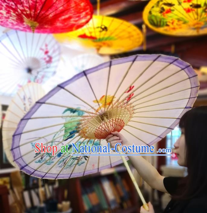 China Classical Dance Violet Oil Paper Umbrella Traditional Hanfu Painting Lotus Umbrella Handmade Oilpaper Umbrella