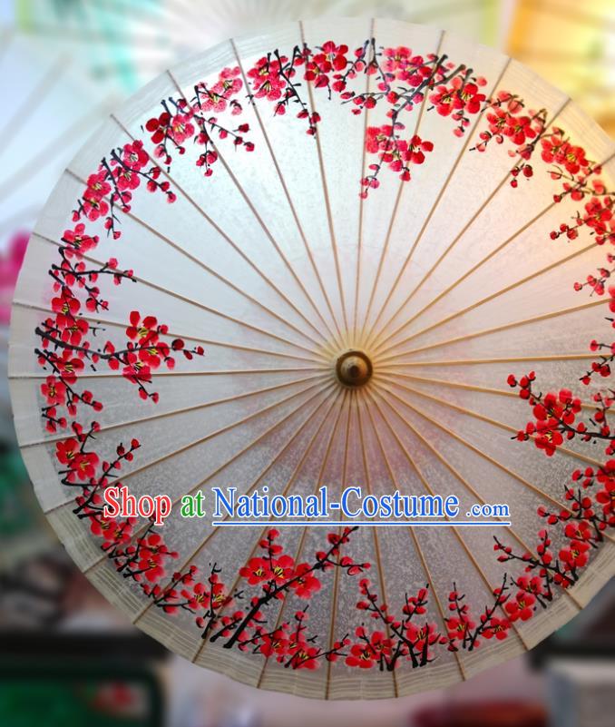 China Hand Painting Red Plum Blossom Umbrella Classical Dance Oil Paper Umbrella Traditional Hanfu Oilpaper Umbrella