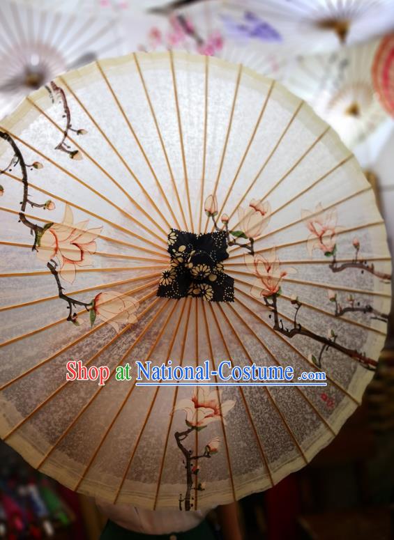 China Handmade Oilpaper Umbrella Painting Mangnolia Oil Paper Umbrella Traditional Hanfu Umbrella