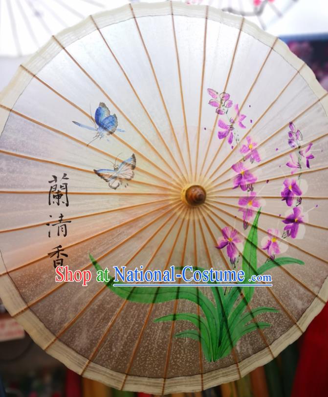 China Ink Painting Phalaenopsis Orchids Oil Paper Umbrella Traditional Hanfu Umbrella Handmade Oilpaper Umbrella