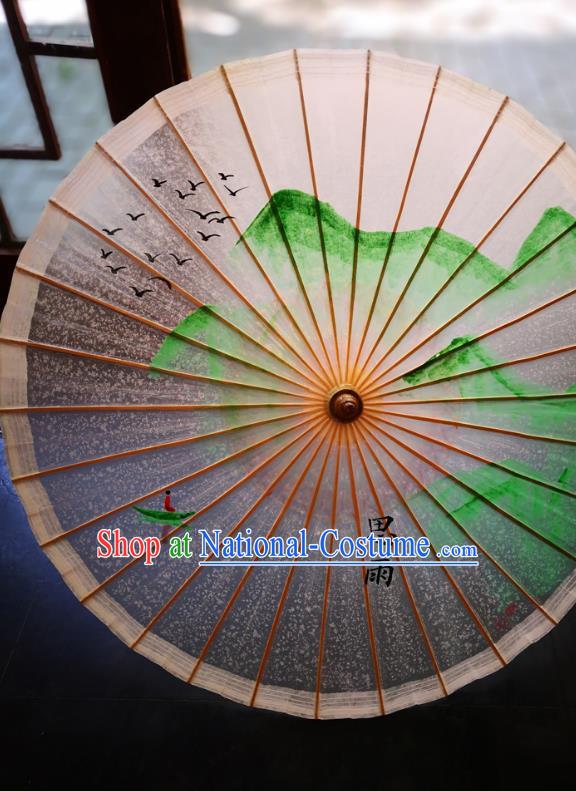 China Handmade Oilpaper Umbrella Ink Painting Landscape Oil Paper Umbrella Traditional Hanfu Umbrella