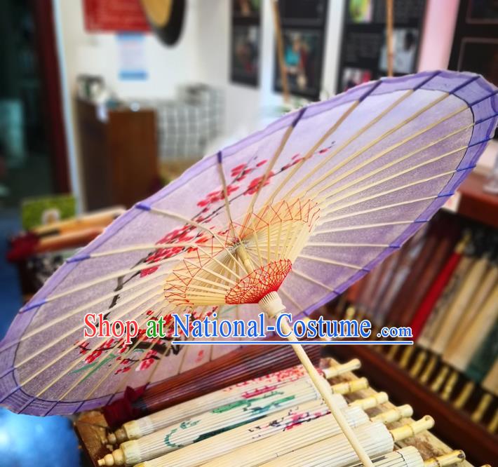 China Ink Painting Plum Blossom Oil Paper Umbrella Traditional Hanfu Dance Umbrella Handmade Violet Oilpaper Umbrella