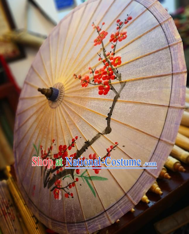 China Ink Painting Plum Blossom Oil Paper Umbrella Traditional Hanfu Dance Umbrella Handmade Violet Oilpaper Umbrella