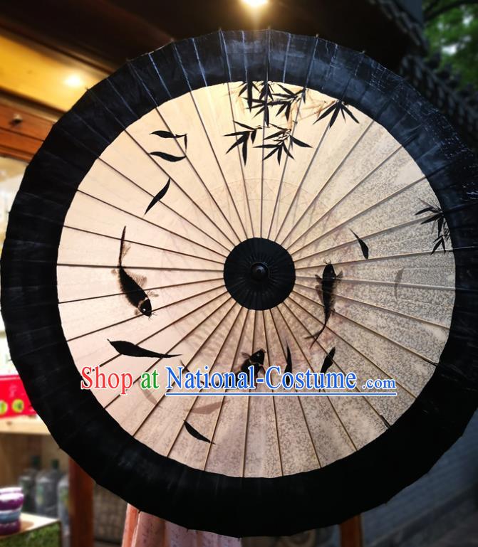 China Handmade Ink Painting Bamboo Fishes Oilpaper Umbrella Traditional Oil Paper Umbrella Classical Dance Umbrella