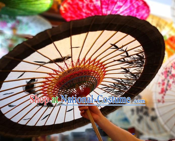 China Handmade Ink Painting Bamboo Fishes Oilpaper Umbrella Traditional Oil Paper Umbrella Classical Dance Umbrella