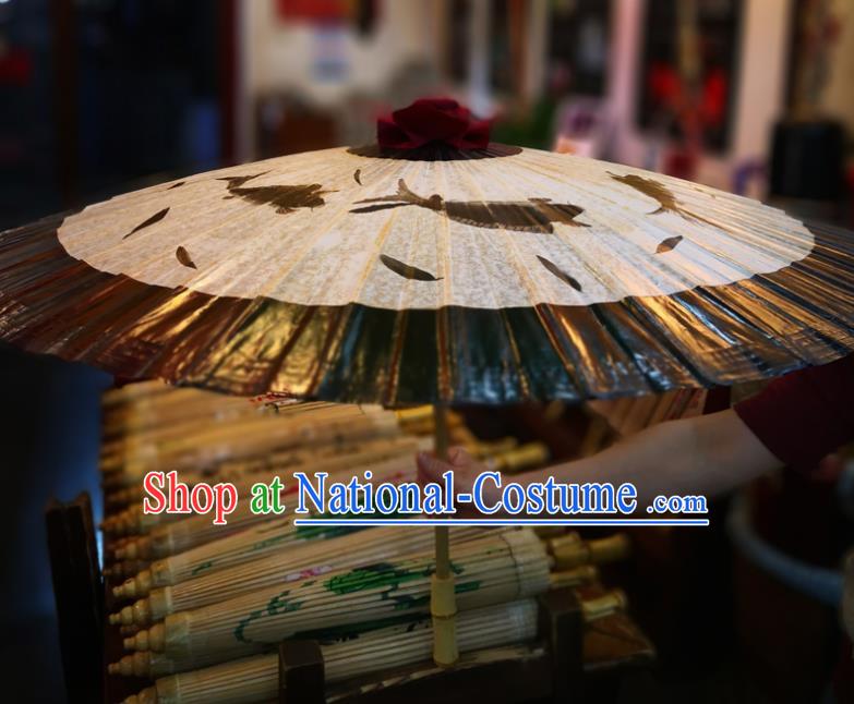 China Handmade Ink Painting Bamboo Fishes Oilpaper Umbrella Traditional Oil Paper Umbrella Classical Dance Umbrella