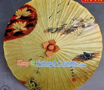 China Hand Painting Lotus Yellow Silk Umbrella Traditional Umbrella Craft Classical Dance Umbrella