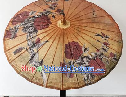 China Traditional Ginger Oilpaper Umbrella Craft Classical Dance Umbrella Hand Painting Peony Umbrella