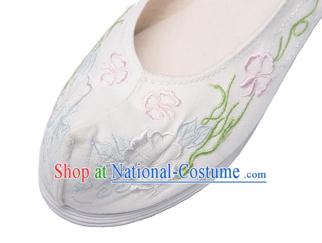 Chinese Ancient Princess Shoes Traditional Ming Dynasty Hanfu Shoes Handmade Embroidered White Bow Shoes