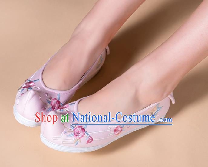 Chinese Traditional Ming Dynasty Hanfu Shoes Handmade Embroidered Pink Cloth Shoes Ancient Princess Shoes