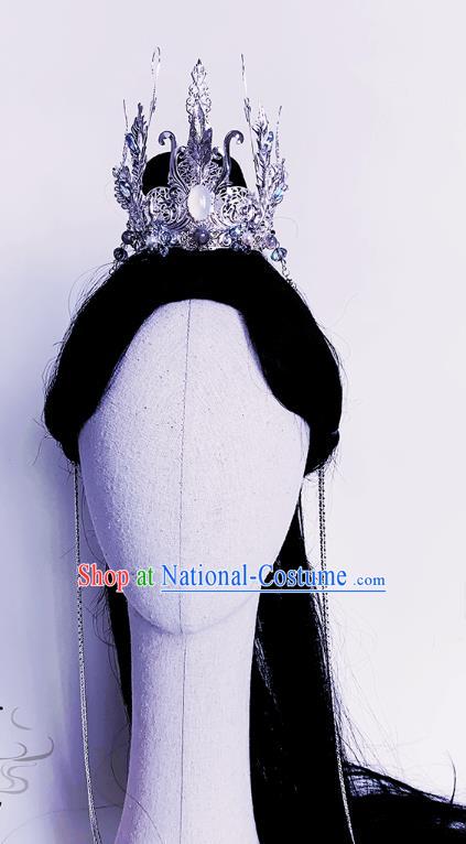 Chinese Jin Dynasty Noble Prince Argent Hairdo Crown Ancient Swordsman Hair Accessories