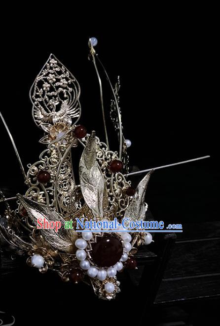 China Ancient Swordswoman Hair Accessories Handmade Traditional Ming Dynasty Princess Hair Crown and Hairpin