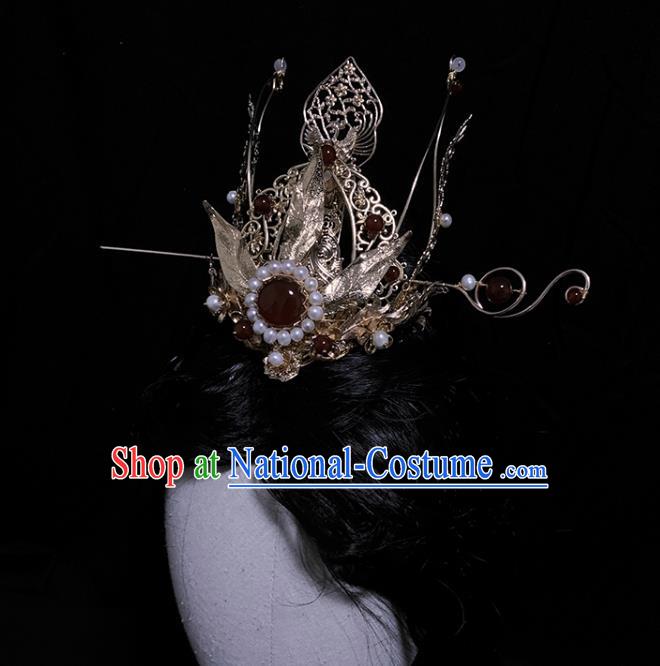 China Ancient Swordswoman Hair Accessories Handmade Traditional Ming Dynasty Princess Hair Crown and Hairpin