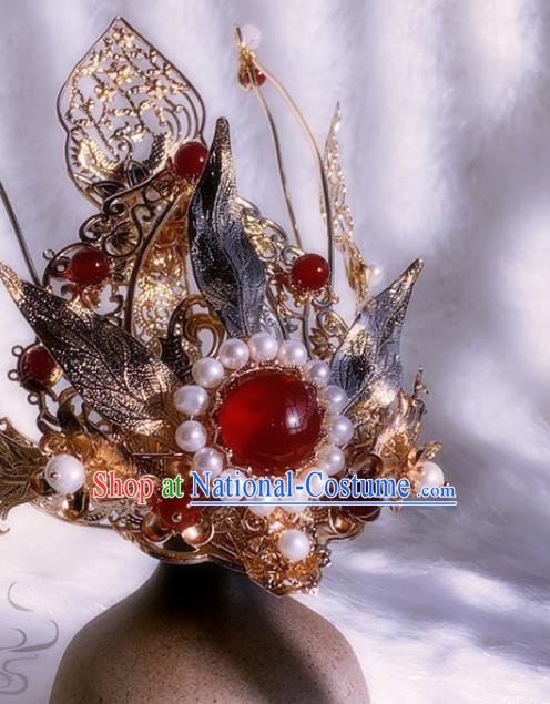 China Ancient Swordswoman Hair Accessories Handmade Traditional Ming Dynasty Princess Hair Crown and Hairpin