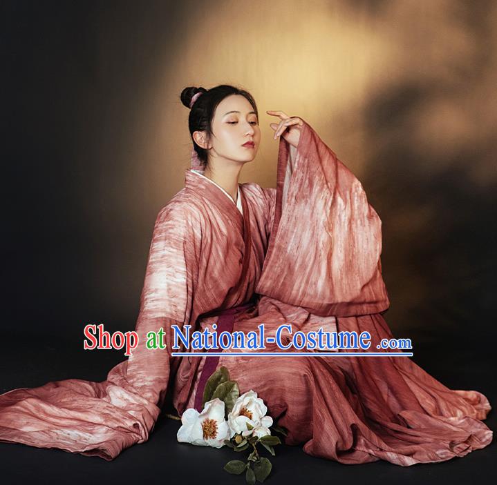 China Ancient Young Beauty Hanfu Dress Garment Traditional Wei Jin Dynasty Swordswoman Historical Clothing