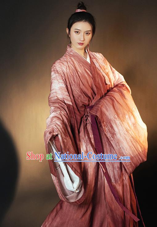 China Ancient Young Beauty Hanfu Dress Garment Traditional Wei Jin Dynasty Swordswoman Historical Clothing