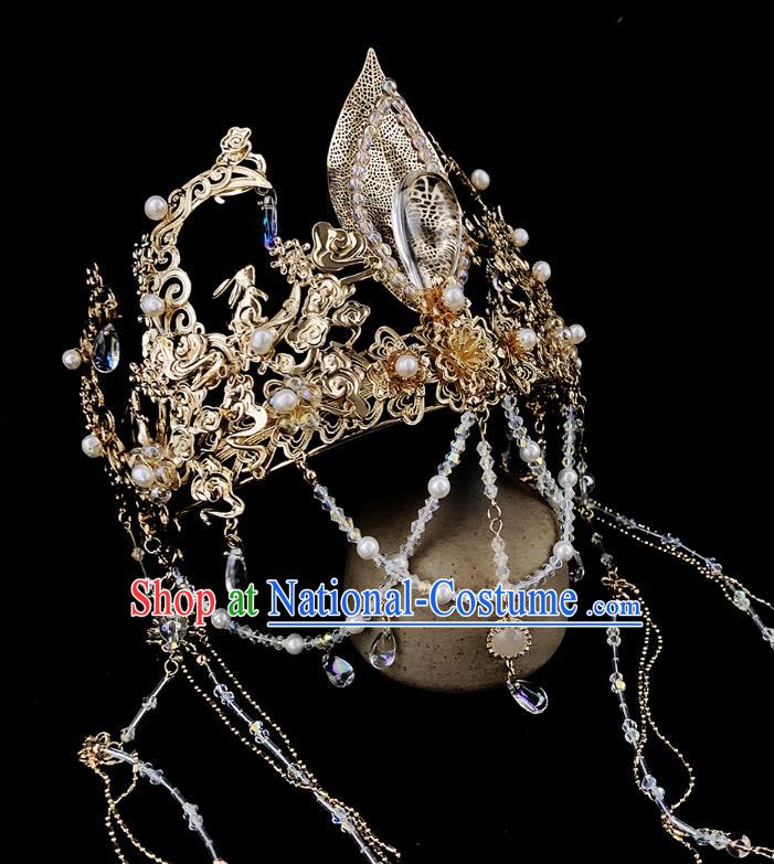 China Handmade Hair Accessories Ancient Queen Golden Tassel Hair Crown