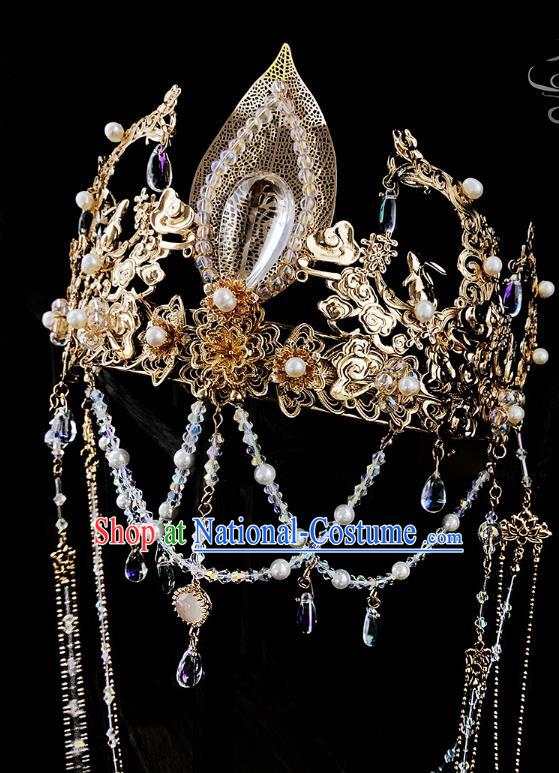 China Handmade Hair Accessories Ancient Queen Golden Tassel Hair Crown