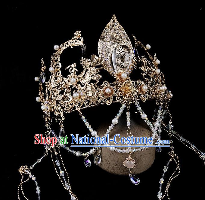 China Handmade Hair Accessories Ancient Queen Golden Tassel Hair Crown