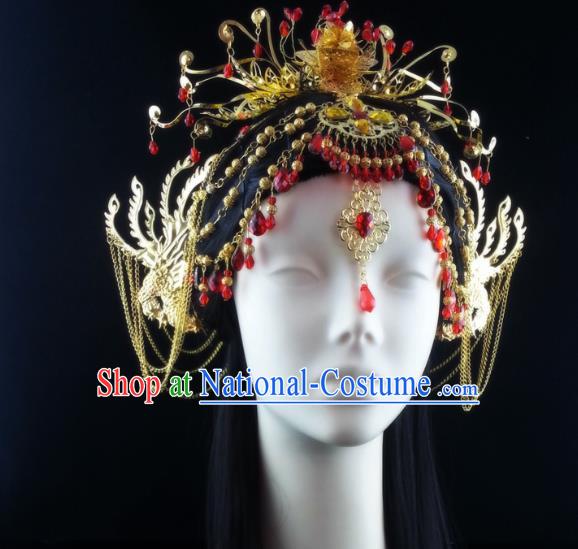 China Ancient Princess Hair Accessories Handmade Traditional Wedding Golden Hair Crown Hairpins Full Set