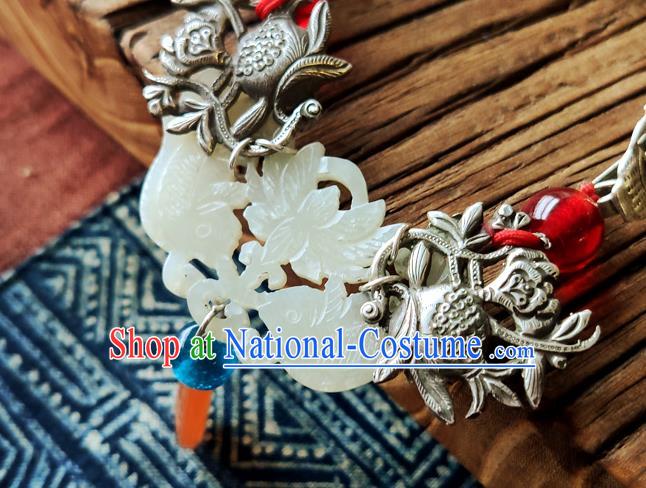 Chinese National Jade Necklace Pendant Miao Ethnic Silver Necklet Accessories