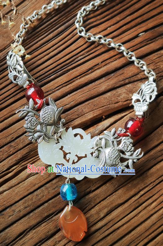 Chinese National Jade Necklace Pendant Miao Ethnic Silver Necklet Accessories