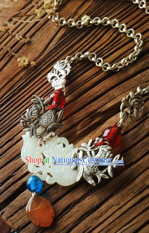 Chinese National Jade Necklace Pendant Miao Ethnic Silver Necklet Accessories