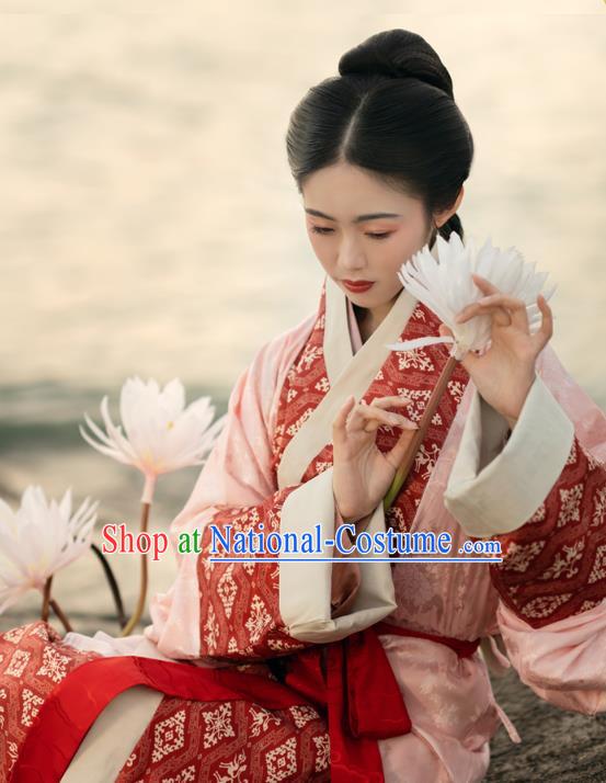 China Traditional Han Dynasty Royal Princess Historical Clothing Ancient Noble Lady Pink Hanfu Dress Garments