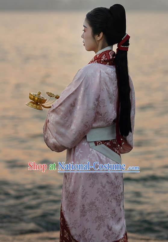 China Traditional Han Dynasty Royal Princess Historical Clothing Ancient Noble Lady Pink Hanfu Dress Garments